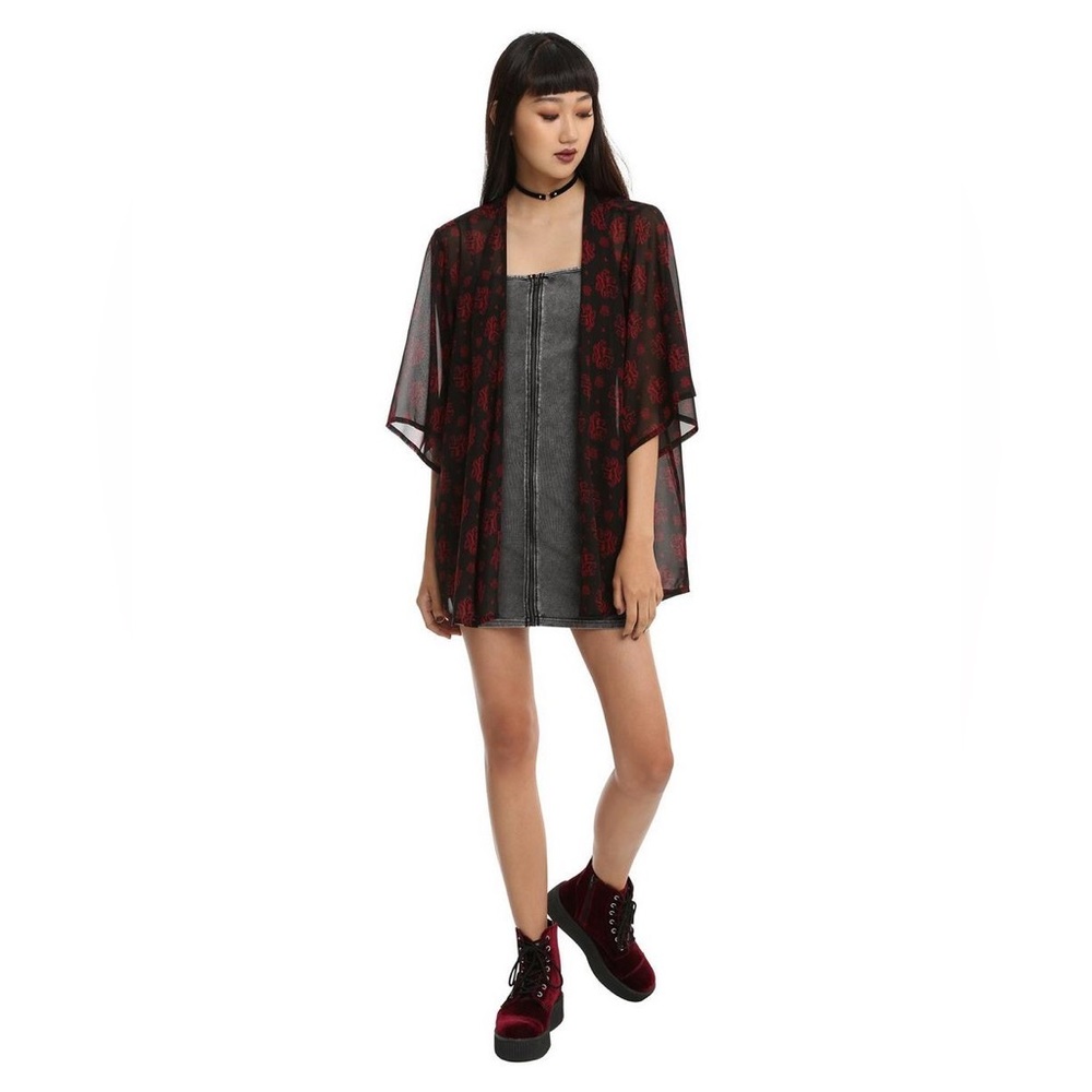 HARRY POTTER GRYFFINDOR PRINT BLACK CHIFFON KIMONO ROBE TOPPER!